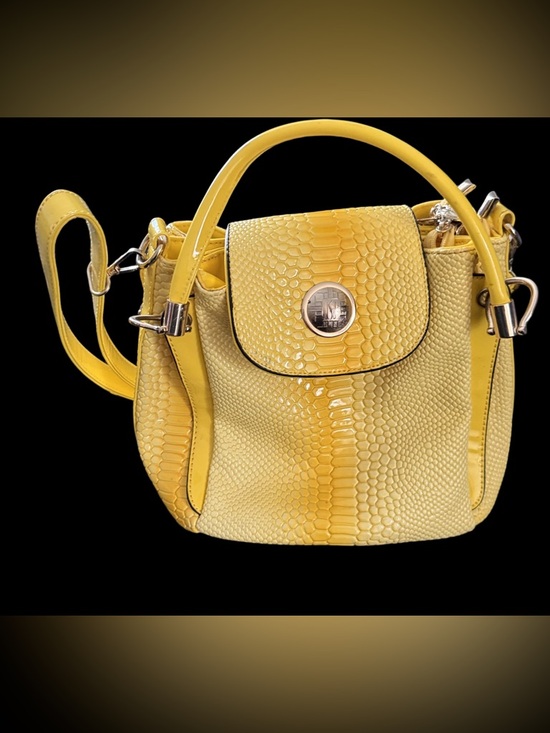 Haiying Snider Handbags - Haiying Snider Bright Yellow Snake Embossed Faux Leather Satchel Shoulder Bag
